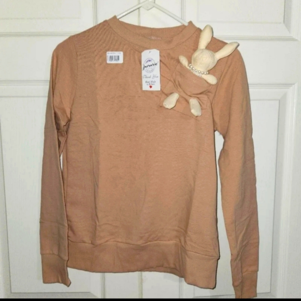 Tan Sweatshirt with Plush Bunny Accent